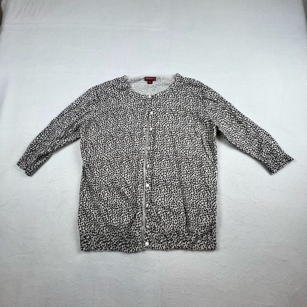 Merona Leopard Print Button Cardigan Sweater Women's XL Cotton Blend 3/4 Sleeve